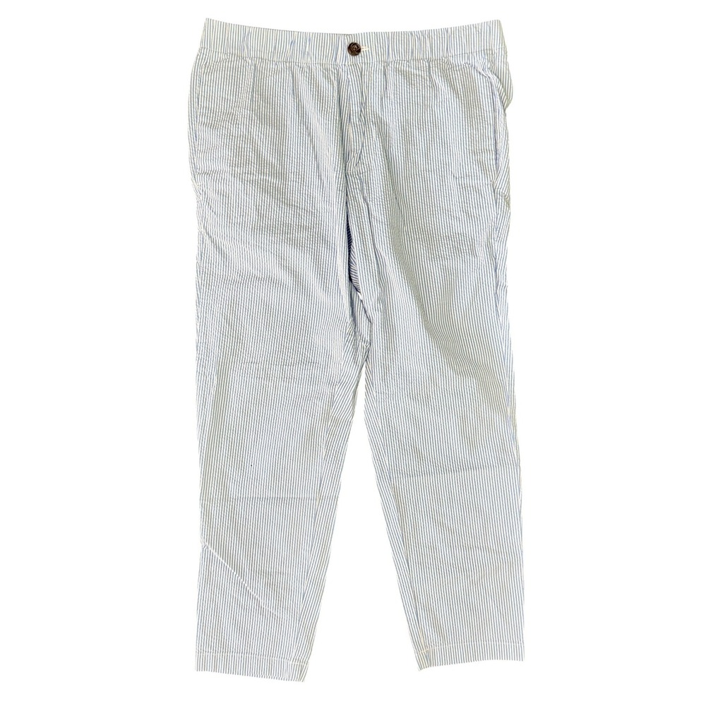 Bonobos Women's Seersucker Striped Pants Blue White Sz M Short Drawstring Cotton